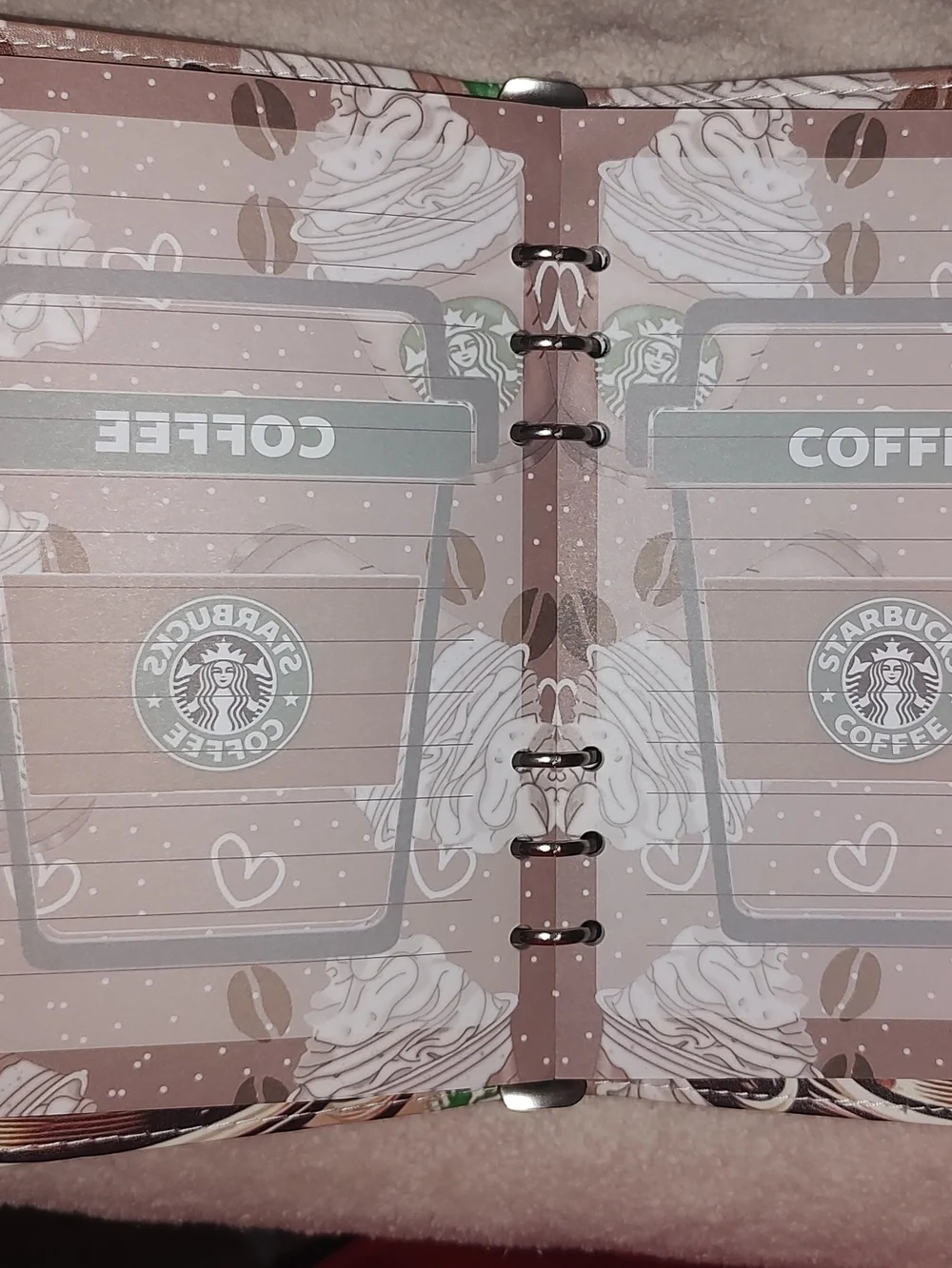 New! A5 Starbucks Brown & Green Illustrated Frappuccino Binder Notebook